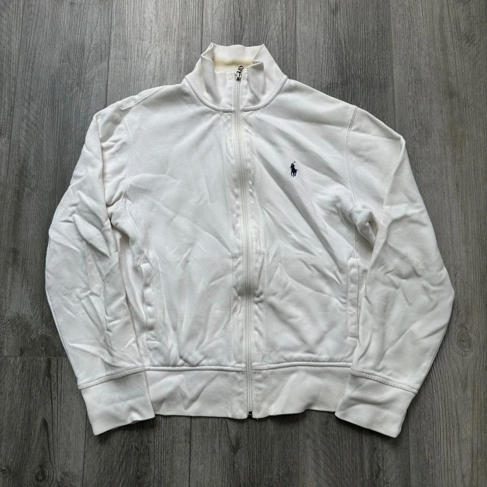 Mens Polo Ralph Lauren White Zip Up Sweater Polo Shirt M